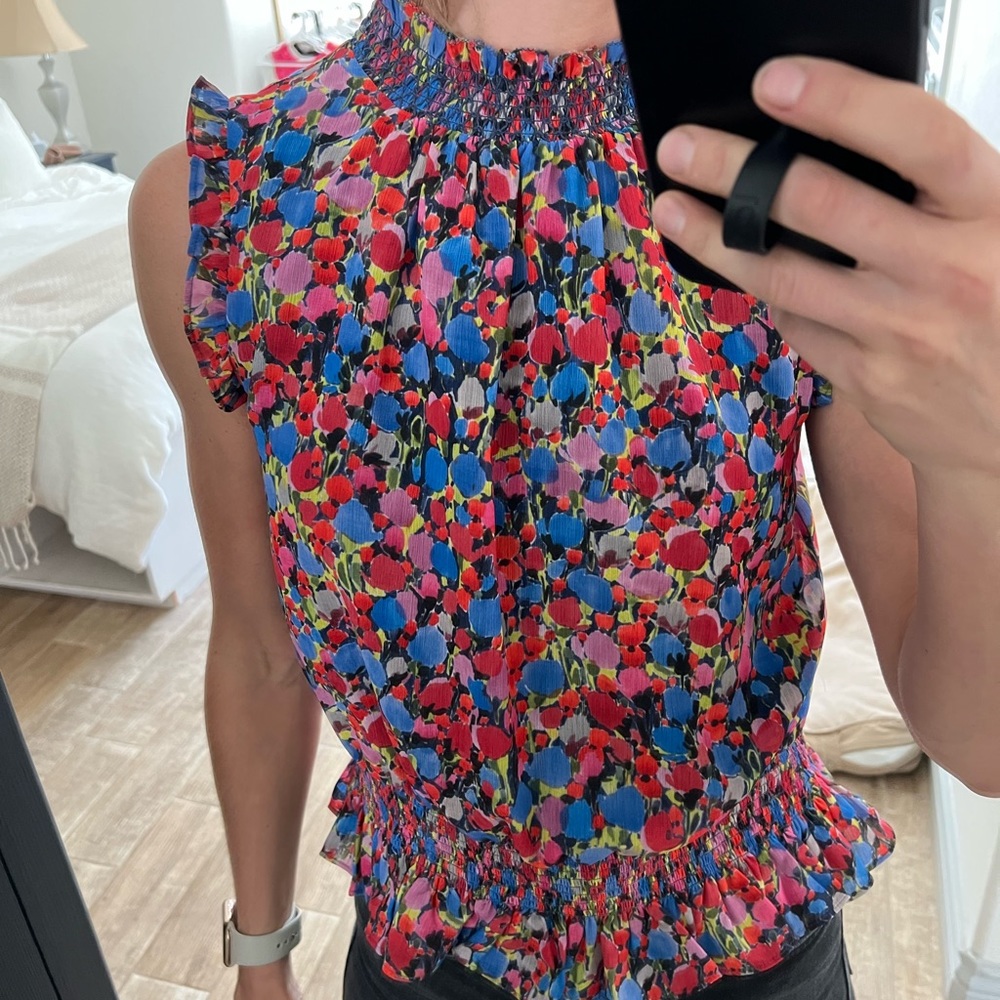 Jcrew top with a great high neck and pretty floral pattern